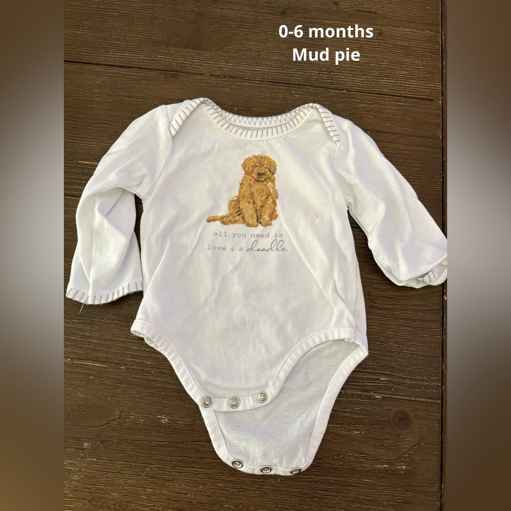Mud Pie & Carters baby pajama & onesie goldendoodle outfits. Size 0-6 months